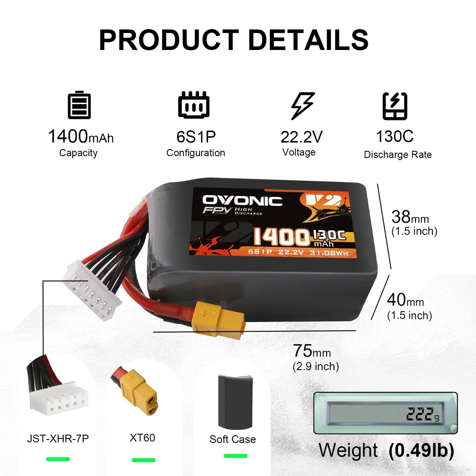 بطارية Ovonic 6S 1400mAh 130C  - مراجعة Drone Frame 5 Inch وسعره