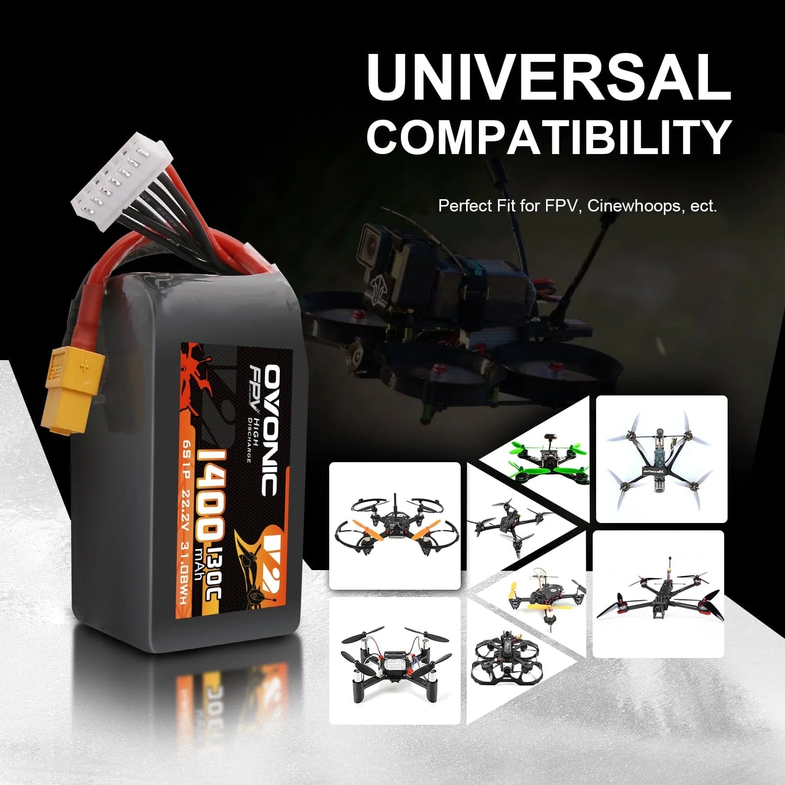 بطارية Ovonic 6S 1400mAh 130C  - مراجعة Drone Frame 5 Inch وسعره